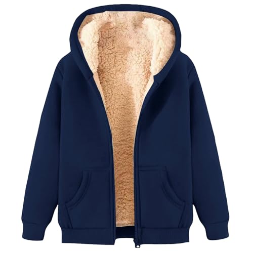 Uwdiohq Fleecejacke Damen Hoodie Kapuzenpullover mit Zipper, Fleecepullover Dick Warm Basic Sweatjacke mit Kapuze, Winterjacke Einfarbig Hooded mit Reißverschluss Sportlicher, (Marine,4XL) von Uwdiohq