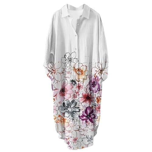 Uwdiohq Heute Deal Sonderangebote Hemdkleid Damen Lang Leinenkleider Lang Langarm Sommerkleid Damen Knielang Elegant Damen Shirtkleid Gradient Art Muster Strandkleid Meine Bestellung von Uwdiohq