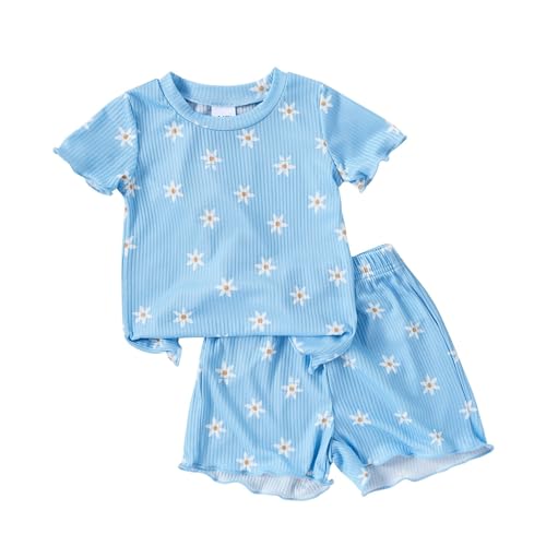 Uwdiohq Heute Deal Sonderangebote Mädchen Sommer Set mit Blumen- und Fruchtdruck, Rundhalsausschnitt, kurzärmelig, Shorts Jogginganzug 140 Kleid Mädchen Festlich Baby Outfit Be Mein Bestellung Sale von Uwdiohq