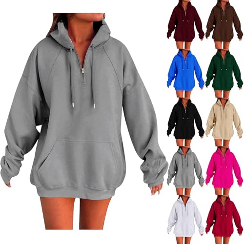 Uwdiohq Hoodie Damen Langarm V-Ausschnitt Kapuzenpullover Mit Kapuze Pullover Oversize Reißverschluss Sportjacke Sweatshirt Frauen Leichte Hoodies Casual Style Kapuzenjacke Teenager von Uwdiohq