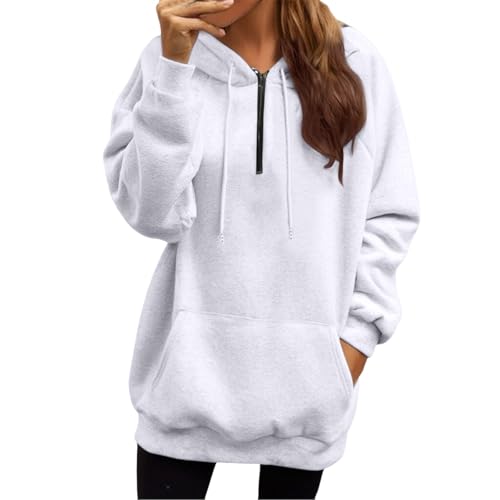 Uwdiohq Hoodie Damen Langarm V-Ausschnitt Kapuzenpullover Mit Kapuze Pullover Oversize Reißverschluss Sportjacke Sweatshirt Frauen Leichte Hoodies Casual Style Kapuzenjacke Teenager von Uwdiohq