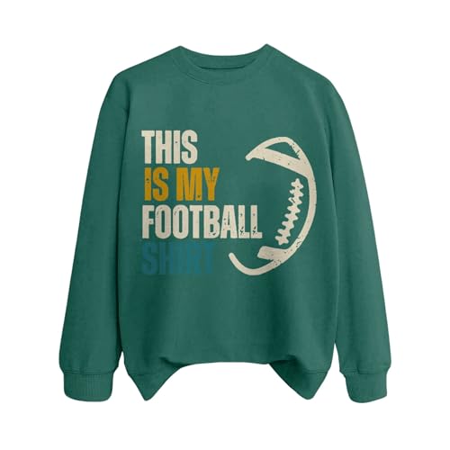 Uwdiohq Lady This is My Football Shirt Rugby Langarmshirt Rundhals-Kapuzenpullover Pullover Damen Schwarz Rundhals (Green, S) Sweatshirt Ohne Kapuze Schwarzes Jacke Oversized Teddy Fleecejacke von Uwdiohq