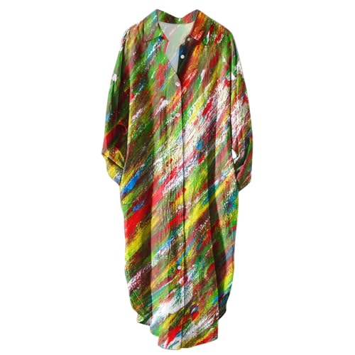 Uwdiohq Outlet Angebote Sale Hemdkleid Damen Langarm Leinenkleid Damen Sommer Langarm Sommerkleid Damen Knielang Weiß Damen Shirtkleid Schwarz Gradient Art Muster Strandkleid Sale Angebote Bestellung von Uwdiohq