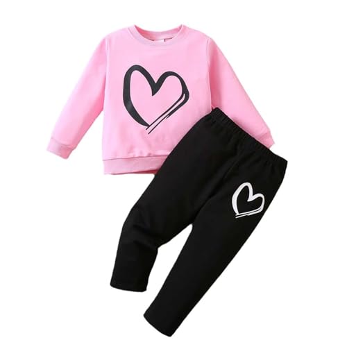 Uwdiohq Outlet Angebote Sale Kleinkind Kinder Kinder Kleinkind Baby Mädchen Langarm Herz Druck Tops Bluse Hosen Hosen Outfits Set 2PCS Kleidung Baby Girl Set New Geboren Kinder Jog Meine Bestellung von Uwdiohq