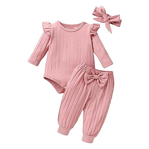 Uwdiohq Sale Angebote Langarm-Overall-Stirnband-Set für mit Textur und Schleife für 0 bis 18 Neugeborenen Set Body Erster Geburtstag Mädchen Baby Geschenk Mädchen Geburt S Tages Deal Sonderangebote von Uwdiohq