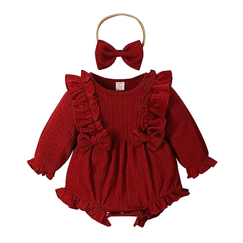 Uwdiohq Sale Angebote Langarm-Overall-Stirnband-Set für mit Textur und Schleife für 0 bis 18 Neugeborenen Set Body Erster Geburtstag Mädchen Baby Geschenk Mädchen Geburt S Tages Deal Sonderangebote von Uwdiohq