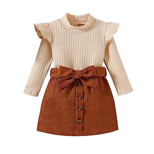Uwdiohq Sommermode Damen 2024 Sale Kleinkind Mädchen Rüschen Langarm gerippt gestrickt Rollkragen T-Shirt Tops solide Fliege Rock Outfits Kinder Pullover Mädchen Süße Baby Sale Angebote Bestellung von Uwdiohq