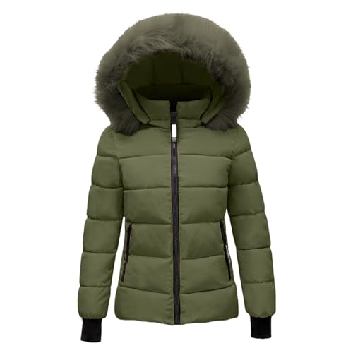 Uwdiohq Winterjacke Damen Warmer Steppmantel lang mit Kapuze und abnehmbarem Kunstfell-Kragen Daunenjacke Puffer Jacke Steppjacke Gepolsterte Daunenmante Langärmelige Steppmantel(AG,M) von Uwdiohq