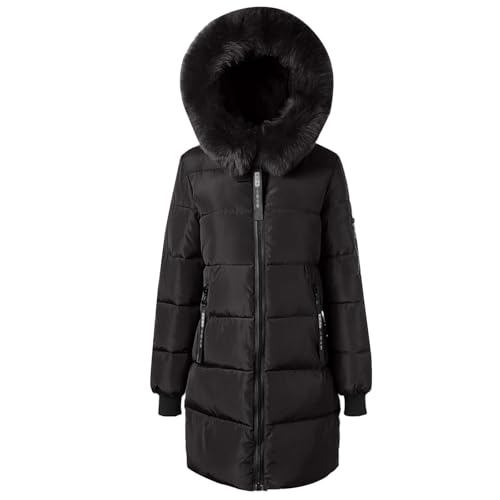Uwdiohq Winterjacke Damen Warmer Steppmantel lang mit Kapuze und abnehmbarem Kunstfell-Kragen Daunenjacke Puffer Jacke Steppjacke Gepolsterte Daunenmante Langärmelige Steppmantel(Schwarz,M) von Uwdiohq