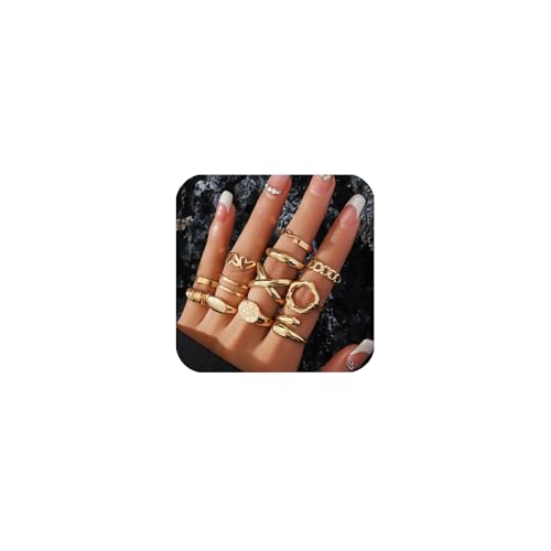 Uwiyo 12 Stück Gold Chunky Ringe für Frauen, Verstellbare Stapelbare Ringe Vintage Knuckle Ring Einfacher Offen Rings Chunky Dick Goldringe für Damen Mädchen (Golde Set 2) von Uwiyo