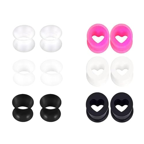 Uwiyo 6 Paar Silikon Flesh Tunnel Set, 3-20mm Extra Soft Silikon Ohr Tunnel Plug Double Flared Ohr Expander Ohrplugs Ohr Piercing Schmuck für Männer Frauen, Mehrfarbig (Herz, 4mm) von Uwiyo