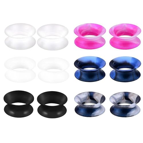 Uwiyo 6 Paar Silikon Flesh Tunnel Set, 3-20mm Extra Soft Silikon Ohr Tunnel Plug Double Flared Ohr Expander Ohrplugs Ohr Piercing Schmuck für Männer Frauen, Mehrfarbig (18mm) von Uwiyo