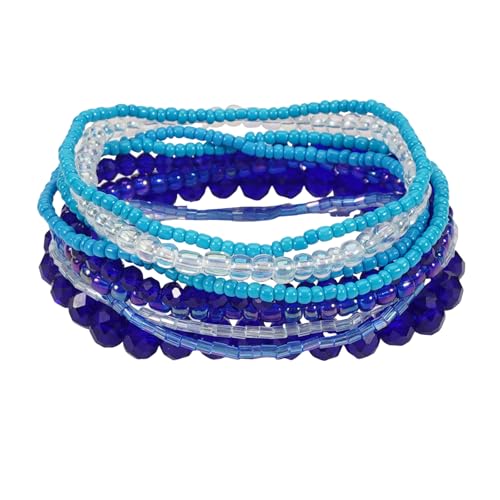 Uwiyo Damen Kristall Perlen Armband, Boho Mehrschichtiges Steine Armbänder Bohemian Kristall Perlen Armband Modeschmuck für Damen Mädchen Freundin (Blau#1) von Uwiyo