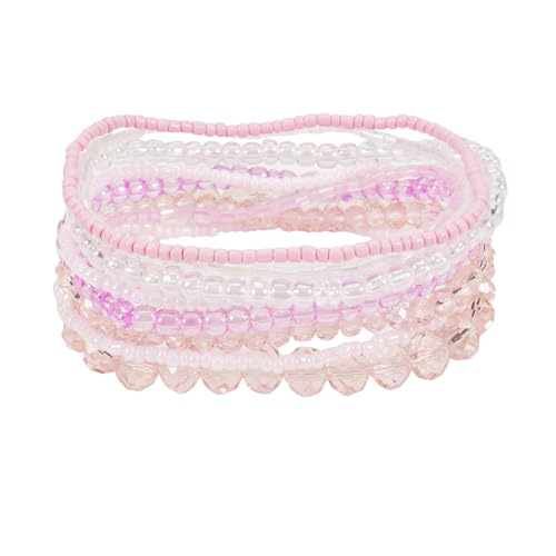Uwiyo Damen Kristall Perlen Armband, Boho Mehrschichtiges Steine Armbänder Bohemian Kristall Perlen Armband Modeschmuck für Damen Mädchen Freundin (Rosa#1) von Uwiyo