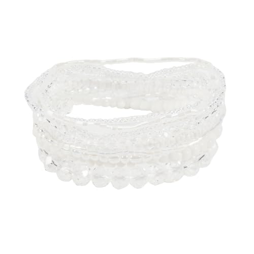 Uwiyo Damen Kristall Perlen Armband, Boho Mehrschichtiges Steine Armbänder Bohemian Kristall Perlen Armband Modeschmuck für Damen Mädchen Freundin (Weiß) von Uwiyo