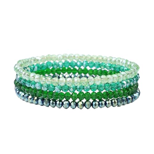 Uwiyo Damen Kristall Perlen Armband, Boho Mehrschichtiges Steine Armbänder Bohemian Kristall Perlen Armband Modeschmuck für Damen Mädchen Freundin (Grün#4) von Uwiyo