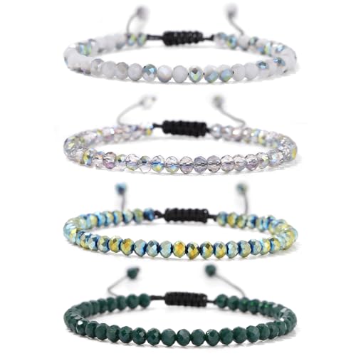 Uwiyo Damen Kristall Perlen Armband, Boho Mehrschichtiges Steine Armbänder Bohemian Kristall Perlen Armband Modeschmuck für Damen Mädchen Freundin (Grün-Einstellbares Seil) von Uwiyo