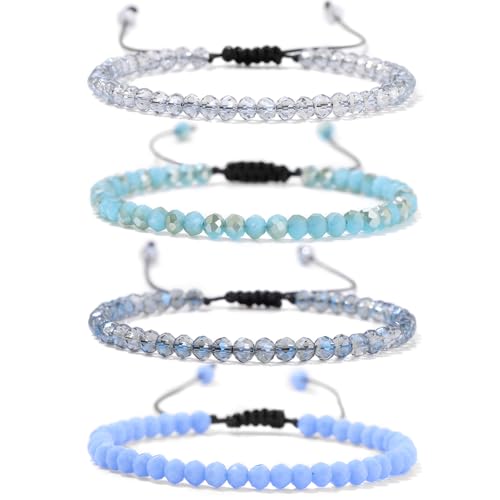 Uwiyo Damen Kristall Perlen Armband, Boho Mehrschichtiges Steine Armbänder Bohemian Kristall Perlen Armband Modeschmuck für Damen Mädchen Freundin (Hellblau-Einstellbares Seil) von Uwiyo