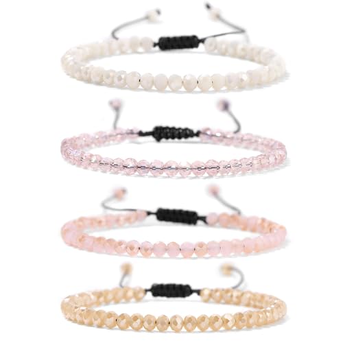 Uwiyo Damen Kristall Perlen Armband, Boho Mehrschichtiges Steine Armbänder Bohemian Kristall Perlen Armband Modeschmuck für Damen Mädchen Freundin (Rosa#1-Einstellbares Seil) von Uwiyo
