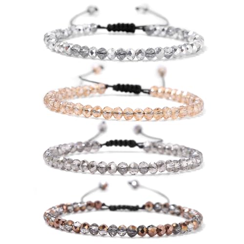 Uwiyo Damen Kristall Perlen Armband, Boho Mehrschichtiges Steine Armbänder Bohemian Kristall Perlen Armband Modeschmuck für Damen Mädchen Freundin (Transparentes Gold-Einstellbares Seil) von Uwiyo