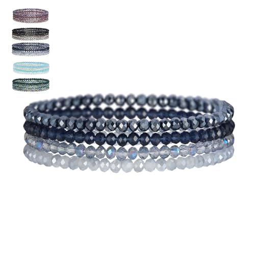 Uwiyo Damen Kristall Perlen Armband, Boho Mehrschichtiges Steine Armbänder Bohemian Kristall Perlen Armband Modeschmuck für Damen Mädchen Freundin (Blau) von Uwiyo
