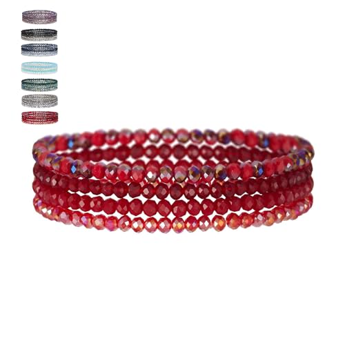 Uwiyo Damen Kristall Perlen Armband, Boho Mehrschichtiges Steine Armbänder Bohemian Kristall Perlen Armband Modeschmuck für Damen Mädchen Freundin(Rot) von Uwiyo