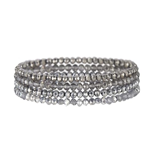 Uwiyo Damen Kristall Perlen Armband, Boho Mehrschichtiges Steine Armbänder Bohemian Kristall Perlen Armband Modeschmuck für Damen Mädchen Freundin(Silber) von Uwiyo
