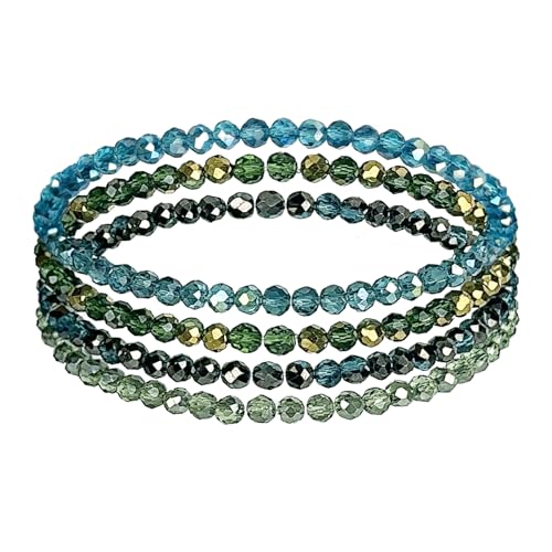 Uwiyo Damen Kristall Perlen Armband, Boho Mehrschichtiges Steine Armbänder Bohemian Kristall Perlen Armband Modeschmuck für Damen Mädchen Freundin (Blau#3) von Uwiyo