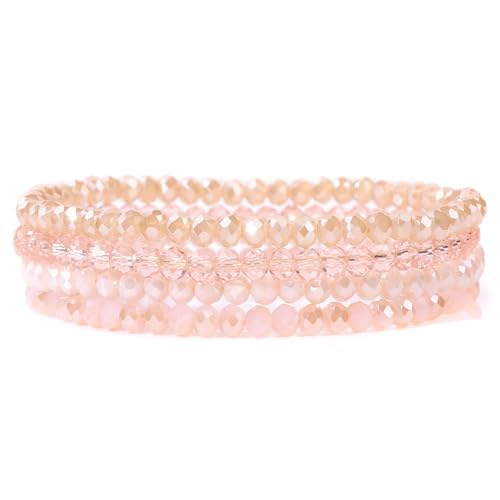 Uwiyo Damen Kristall Perlen Armband, Boho Mehrschichtiges Steine Armbänder Bohemian Kristall Perlen Armband Modeschmuck für Damen Mädchen Freundin (Rosa) von Uwiyo