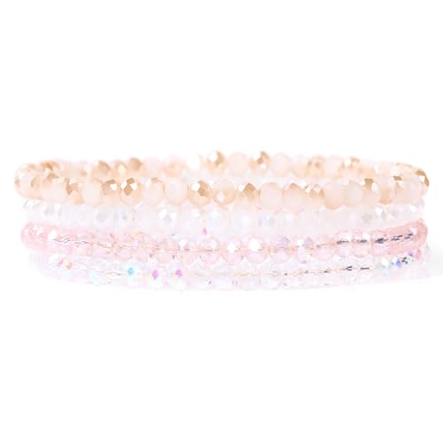 Uwiyo Damen Kristall Perlen Armband, Boho Mehrschichtiges Steine Armbänder Bohemian Kristall Perlen Armband Modeschmuck für Damen Mädchen Freundin (Rosa#2) von Uwiyo