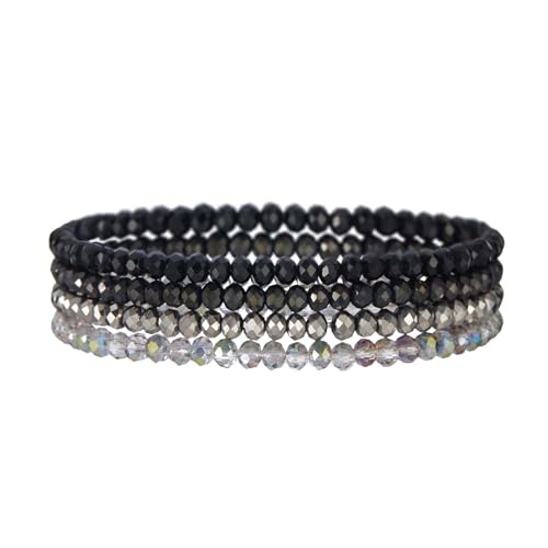 Uwiyo Damen Kristall Perlen Armband, Boho Mehrschichtiges Steine Armbänder Bohemian Kristall Perlen Armband Modeschmuck für Damen Mädchen Freundin (Schwarz) von Uwiyo