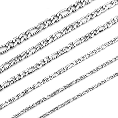 Uwiyo Figarokette, 3/4/5/6/7/8mm breit Silber Figaro Kette Edelstahl Halskette Hip Hop Punk Halskette Schmuck für Herren Damen, 46/51/56/61/66cm Länge (Silber-5mm, 66) von Uwiyo