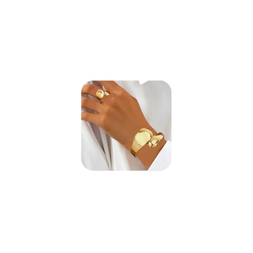Uwiyo Gold Offener Armreif Golden Ring Damen, Goldener Breiter Manschette Armreif Chunky Rings Fingerring Offener Armband Golden Ringe für Frauen Mädchen (Gold Set 2) von Uwiyo