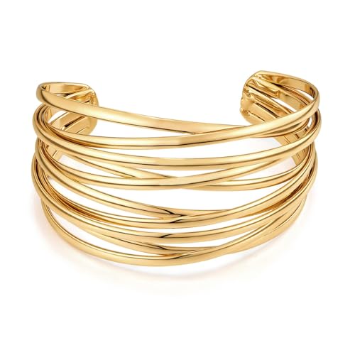 Uwiyo Gold Offener Armreif GroßE GoldarmbäNder Breiter Damen Armspange Manschette Armreif Gold Open Front Armband Innendurchmesser 60 mm (Gold#2) von Uwiyo