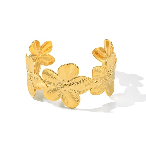 Uwiyo Gold Offener Armreif Große GoldarmbäNder Breiter Damen Armspange Manschette Armreif Gold Open Front Armband Innendurchmesser 60 mm (Gold#15) von Uwiyo