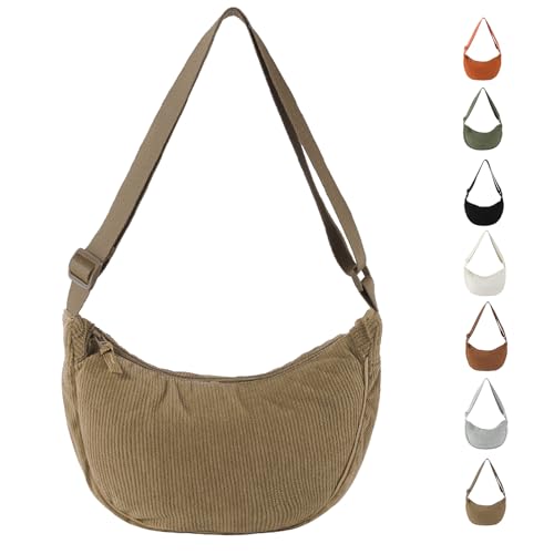 Uwiyo Halbmond Tasche Damen Cord Crossbody Moon Bag Hobo Halfmoon Bag Halbmond Umhängetasche Dumpling Schultertasche mit verstellbarem Gurt für Damen Mädchen (Khaki) von Uwiyo