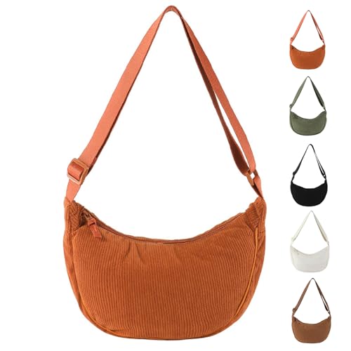 Uwiyo Halbmond Tasche Damen Cord Crossbody Moon Bag Hobo Halfmoon Bag Halbmond Umhängetasche Dumpling Schultertasche mit verstellbarem Gurt für Damen Mädchen (Orange) von Uwiyo