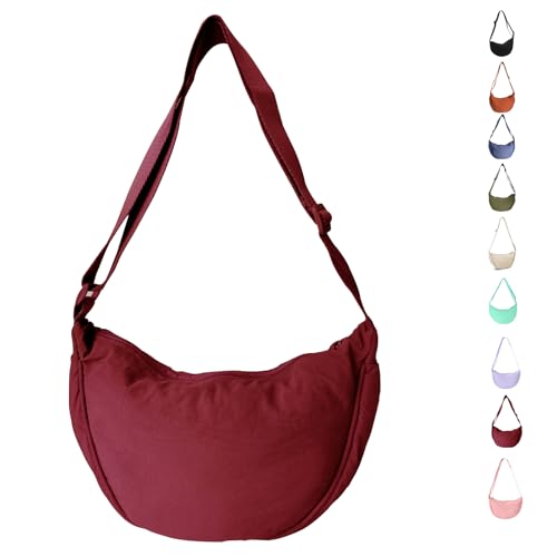 Uwiyo Halbmond Tasche Damen Nylon Crossbody Moon Bag Hobo Halfmoon Bag Halbmond Umhängetasche Dumpling Schultertasche mit verstellbarem Gurt für Damen Mädchen (Burgunderrot) von Uwiyo