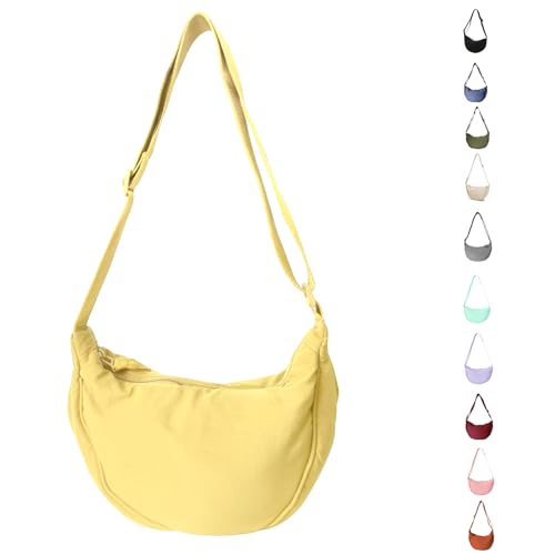 Uwiyo Halbmond Tasche Damen Nylon Crossbody Moon Bag Hobo Halfmoon Bag Halbmond Umhängetasche Dumpling Schultertasche mit verstellbarem Gurt für Damen Mädchen (Hellgelb) von Uwiyo