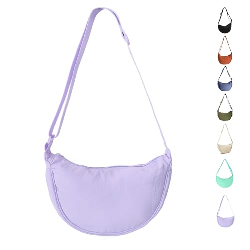 Uwiyo Halbmond Tasche Damen Nylon Crossbody Moon Bag Hobo Halfmoon Bag Halbmond Umhängetasche Dumpling Schultertasche mit verstellbarem Gurt für Damen Mädchen (Lila) von Uwiyo
