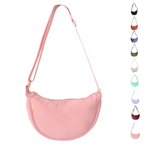 Uwiyo Halbmond Tasche Damen Nylon Crossbody Moon Bag Hobo Halfmoon Bag Halbmond Umhängetasche Dumpling Schultertasche mit verstellbarem Gurt für Damen Mädchen (Rosa) von Uwiyo