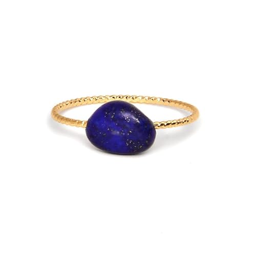 Uwiyo Naturstein Ring für Damen, Gold Ring mit Edelstein Kristall Perlen Ringe Damen Perlenring Geschenke für Fraun Mädchen für Geburtstag Muttertag Weihnachten (Blau-BZ0079) von Uwiyo