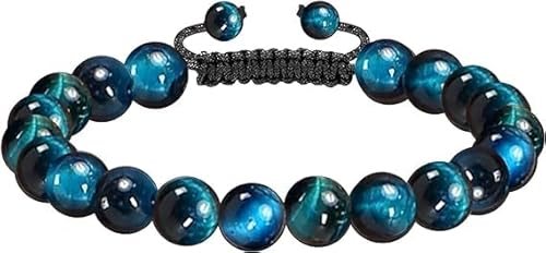 Uwiyo Tigerauge Edelstein Perlen Armband Lavastein Armband 8mm Elastische Blaues Männer Tigerauge Handmade Naturstein Armbänder Naturstein Perlen Armbänder Schmuck Herren Geschenk für Herren von Uwiyo
