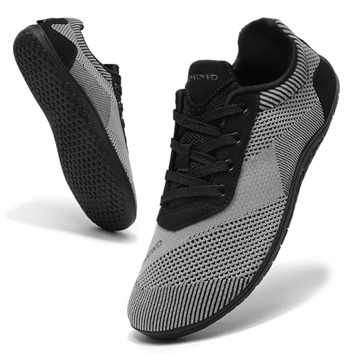 Uwowd Barfuss Schuhe Damen Breite Zehenbox Barfußschuhe Herren mit 4mm Zero-Drop-Sohle Leicht Bequem Fitnessschuhe rutschfest Atmungsaktiv Minimalschuhe für Sport Outdoor Alltag Grau 44 von Uwowd