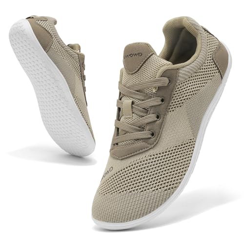 Uwowd Barfuss Schuhe Damen Breite Zehenbox Barfußschuhe Herren mit 4mm Zero-Drop-Sohle Leicht Bequem Fitnessschuhe rutschfest Atmungsaktiv Minimalschuhe für Sport Outdoor Alltag Khaki 37 von Uwowd