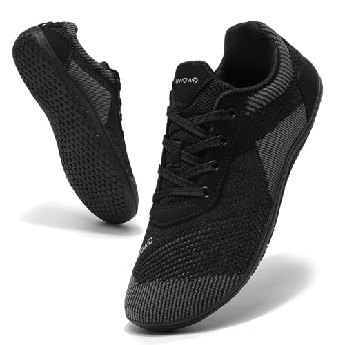 Uwowd Barfuss Schuhe Damen Breite Zehenbox Barfußschuhe Herren mit 4mm Zero-Drop-Sohle Leicht Bequem Fitnessschuhe rutschfest Atmungsaktiv Minimalschuhe für Sport Outdoor Alltag Schwarz 39 von Uwowd