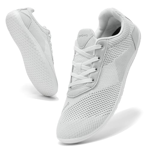 Uwowd Barfuss Schuhe Damen Breite Zehenbox Barfußschuhe Herren mit 4mm Zero-Drop-Sohle Leicht Bequem Fitnessschuhe rutschfest Atmungsaktiv Minimalschuhe für Sport Outdoor Alltag Weiß 40 von Uwowd
