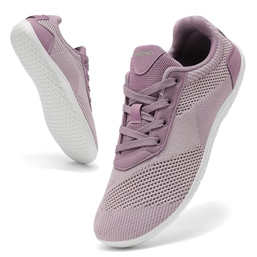 Uwowd Barfußschuhe Damen Breite Zehenbox Barfuss Schuhe mit 4mm Zero-Drop-Sohle Leicht Bequem Fitnessschuhe Weich rutschfest Minimalschuhe für Sport Outdoor Alltag Violett 39 von Uwowd