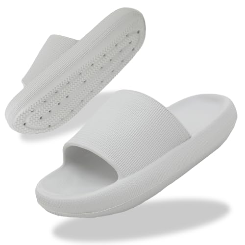 Uwowd Cozislides Kinder Badeschuhe Mädchen Jungen Badelatschen Weiche Eva Wolkenschuhe Cloudyzz Schlappen rutschfest Schnelltrocknende Badeschlappen Dicke Sohle Hausschuhe Sommer Strand Grau 34/35 von Uwowd