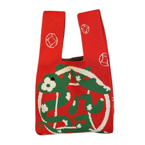 UxicRuya Damen Knoten Handgelenk Tasche Strick Handtasche Reise Neujahr Knoten Einkaufstasche, Grüne Schlange von UxicRuya